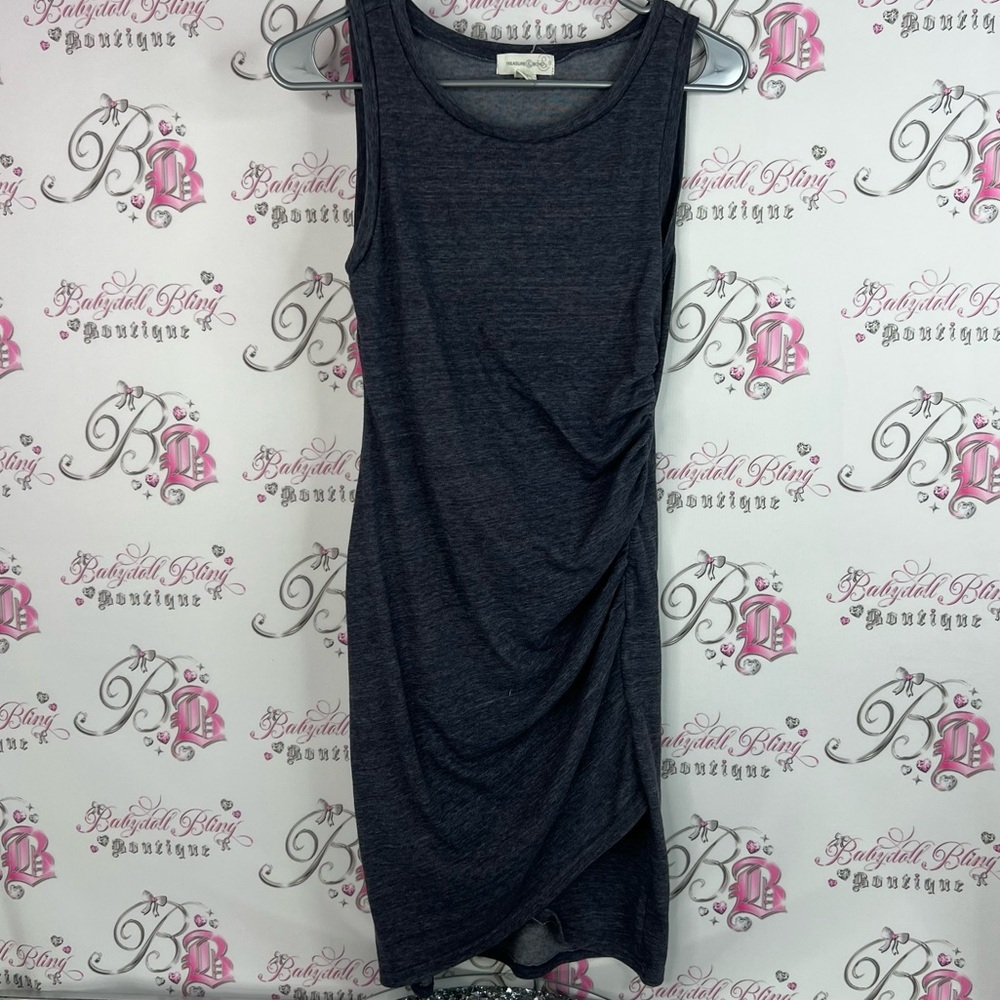 Treasure & Bond dress cinched sides grey blue Charcoal Asymmetrical Dress